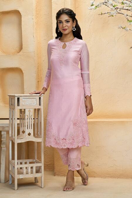 Aariyana Couture Pink Chanderi, Cotton, Silk, Viscose, Organza Pearls, Sequins, Kurta Set Online at Aza Fashions Aariyana Couture_Pink Chanderi, Cotton, Silk, Viscose, Organza Pearls, Sequins, Kurta Set_Online_at_Aza_Fashions