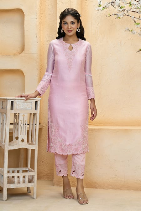 Buy Aariyana Couture Pink Chanderi, Cotton, Silk, Viscose, Organza Pearls, Sequins, Kurta Set Online at Aza Fashions Buy_Aariyana Couture_Pink Chanderi, Cotton, Silk, Viscose, Organza Pearls, Sequins, Kurta Set_Online_at_Aza_Fashions