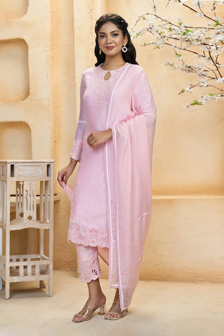 Aariyana Couture Pink Chanderi, Cotton, Silk, Viscose, Organza Pearls, Sequins, Kurta Set at Aza Fashions Aariyana Couture_Pink Chanderi, Cotton, Silk, Viscose, Organza Pearls, Sequins, Kurta Set_at_Aza_Fashions