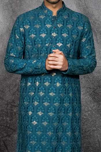 Kasbah_Green Silk Embroidery Mirror Kurta Set _at_Aza_Fashions