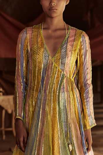 Buy_Itrh_Multi Color Cotton Lycra, Silk Organza Printed Angrakha Set_Online_at_Aza_Fashions