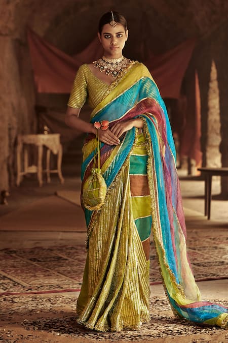 Floral Printed Banarasi Silk With Self Designed Woven Saree – Cygnus Fashion