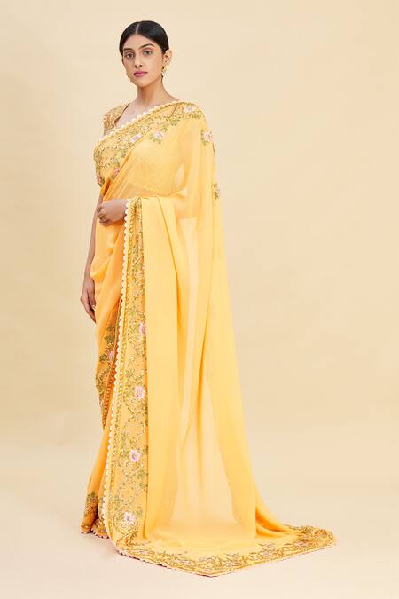 Pallavi Jaikishan_Yellow Georgette Embroidered Saree_Online_at_Aza_Fashions