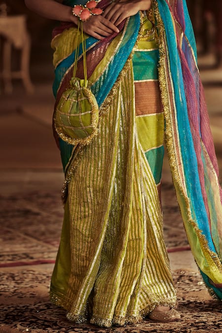 Itrh_Multi Color Organza Chanderi Saree With Blouse_at_Aza_Fashions