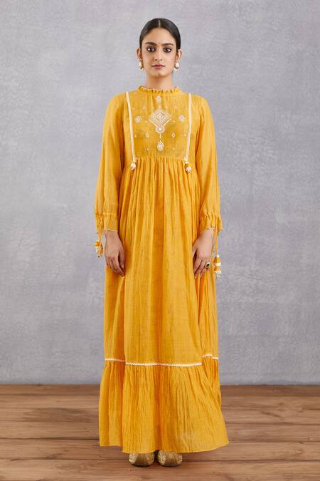 Torani Yellow Handwoven Thin Chanderi Slip Cotton Silk Sunehra Adeena Maxi Dress Online at Aza Fashions Torani_Yellow Handwoven Thin Chanderi Slip Cotton Silk Sunehra Adeena Maxi Dress _Online_at_Aza_Fashions