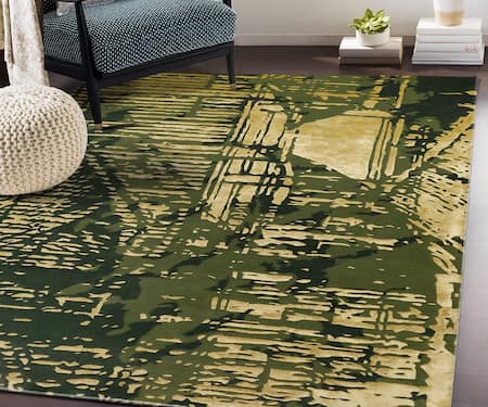 Qaaleen Green New Zealand Wool And Viscose Silk Emboss Dynasty Carpet