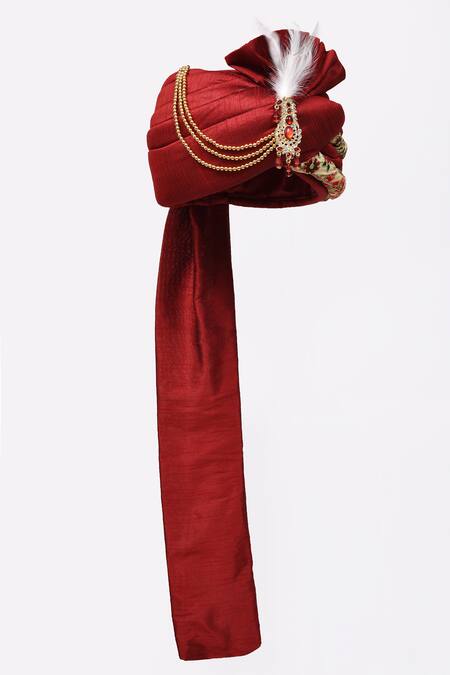 Arihant Rai Sinha Maroon Embroidery Floral Safa Online at Aza Fashions Arihant Rai Sinha_Maroon Embroidery Floral Safa_Online_at_Aza_Fashions