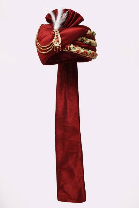 Buy Arihant Rai Sinha Maroon Embroidery Floral Safa Online at Aza Fashions Buy_Arihant Rai Sinha_Maroon Embroidery Floral Safa_Online_at_Aza_Fashions