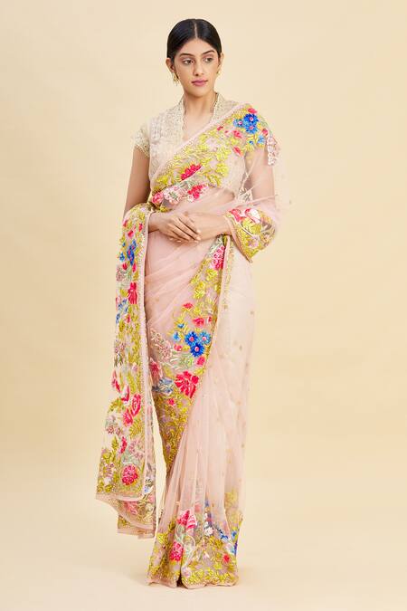 Buy_Pallavi Jaikishan_Pink Net Embroidered Saree_Online_at_Aza_Fashions