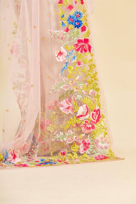 Pallavi Jaikishan_Pink Net Embroidered Saree_at_Aza_Fashions