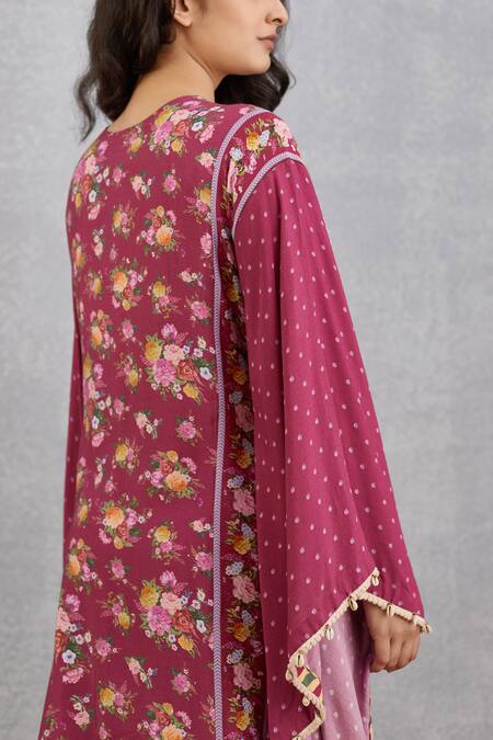 Shop_Torani_Red Cotton Silk, Handwoven Chanderi Round Manika Madno Kaftan _Online_at_Aza_Fashions