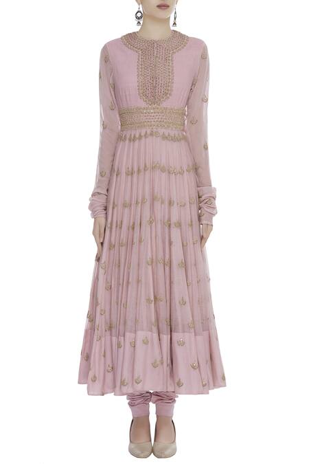 Buy_Anamika Khanna_Pink Zardozi Embroidered Anarkali Set_Online_at_Aza_Fashions
