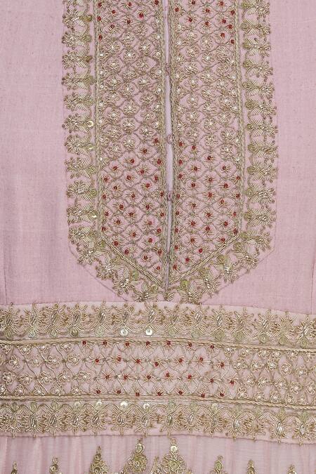 Anamika Khanna_Pink Zardozi Embroidered Anarkali Set_at_Aza_Fashions