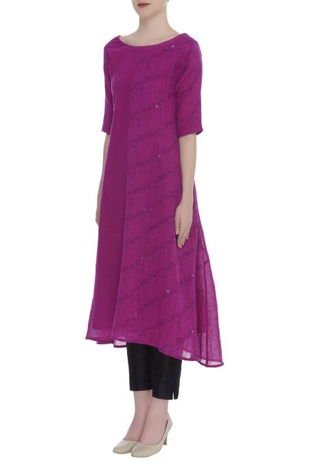 Buy_Shagun Manchanda_Pink Print Detail And Thread Embroidered Tunic  _Online_at_Aza_Fashions