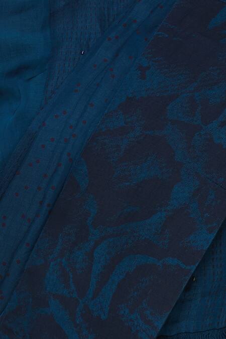 Shop Shagun Manchanda Blue Linen Abstract Printed And Pleated Frill Saree Online at Aza Fashions Shop_Shagun Manchanda_Blue Linen Abstract Printed And Pleated Frill Saree _Online_at_Aza_Fashions