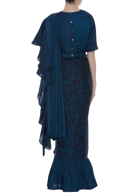 Shagun Manchanda Printed & ruffle saree with thread embroidery 