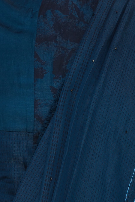 Shop Shagun Manchanda Blue Satin Linen Abstract And Ruffle Saree With Thread Embroidery Online at Aza Fashions Shop_Shagun Manchanda_Blue Satin Linen Abstract And Ruffle Saree With Thread Embroidery _Online_at_Aza_Fashions