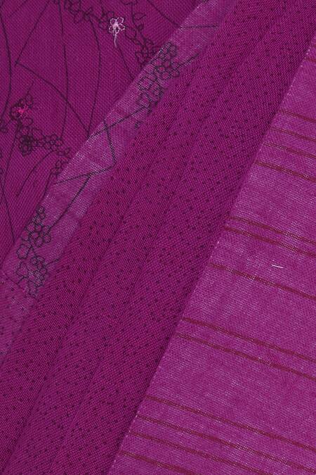 Shop_Shagun Manchanda_Pink Satin Linen Abstract Printed Pleated Frill Saree  _Online_at_Aza_Fashions
