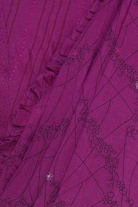 Shop_Shagun Manchanda_Pink Satin Linen Floral Printed Saree With Ruffle Border  _Online_at_Aza_Fashions