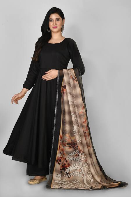 Black Anarkali Tier Dress With Dupatta (2 Nos in 1 Set)