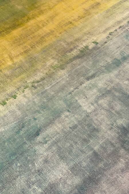 Qaaleen_Blue Tencel Silk Handloom Paint Stripe Rug_Online_at_Aza_Fashions