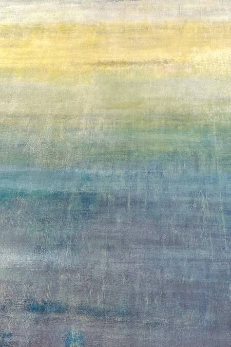 Buy_Qaaleen_Blue Tencel Silk Handloom Paint Stripe Rug_Online_at_Aza_Fashions