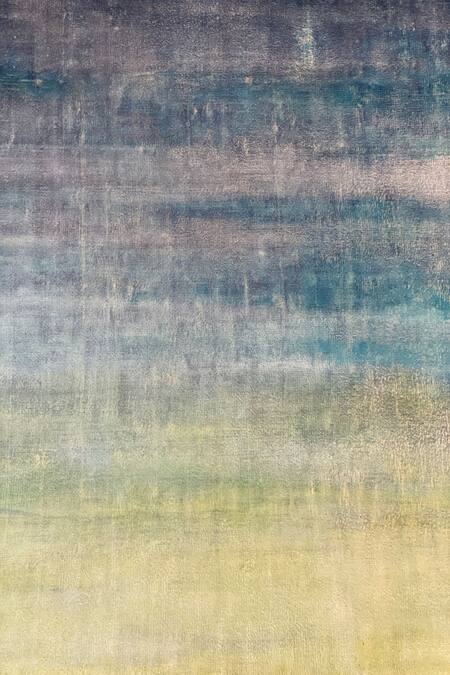 Shop_Qaaleen_Blue Tencel Silk Handloom Paint Stripe Rug_Online_at_Aza_Fashions