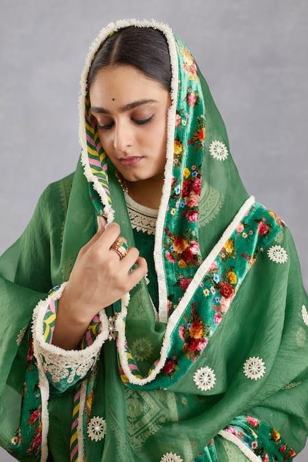 Shop_Torani_Green Velvet, Cotton Silk, Kurta And Salwar Velvet, Voile Panna Gulnaz Set _Online_at_Aza_Fashions
