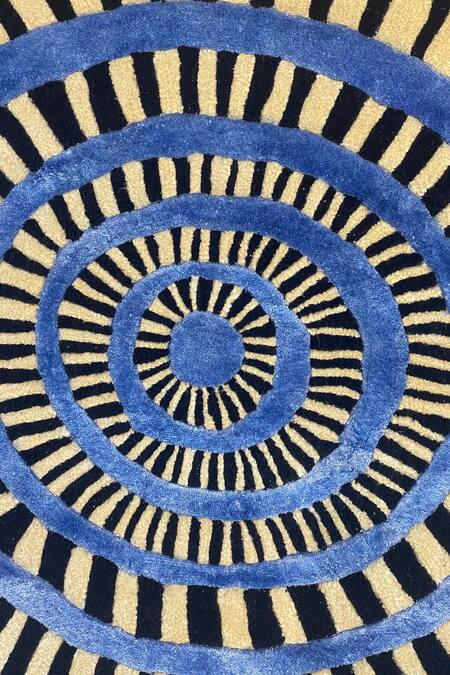 Qaaleen_Beige New Zealand Wool Hand Tufted Excentric Rug_Online_at_Aza_Fashions