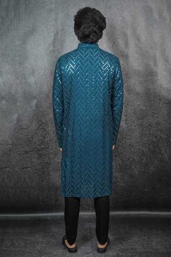 Shop Kasbah Blue Georgette, Cotton Mirrors Embroidered Kurta Set at Aza Fashions Shop_Kasbah_Blue Georgette, Cotton Mirrors Embroidered Kurta Set _at_Aza_Fashions