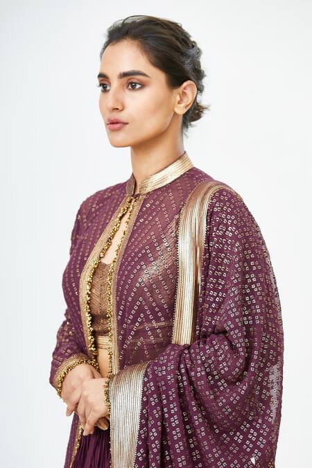 Shop_Nakul Sen_Purple Chiffon Embellished Jacket Lehenga Set_Online_at_Aza_Fashions