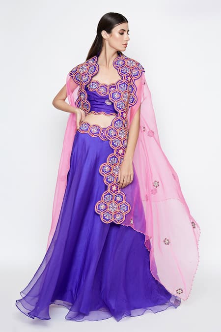 Swati Vijaivargie Embroidered Silk Cape Lehenga Set 