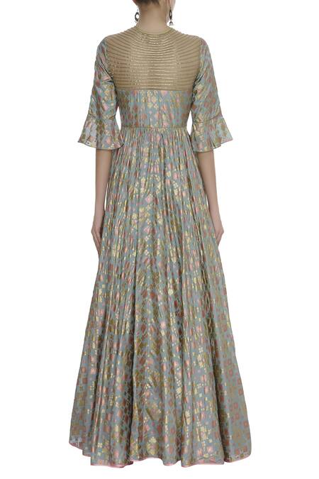 Shop I Am Design Green Brocade Anarkali Gown at Aza Fashions Shop_I Am Design_Green Brocade Anarkali Gown_at_Aza_Fashions