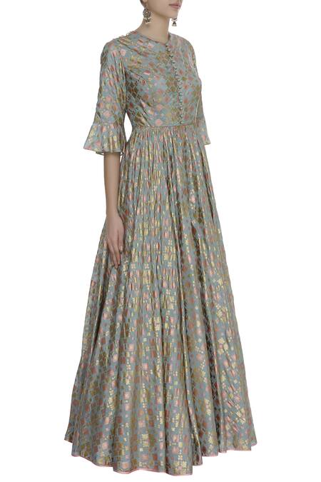 I Am Design Green Brocade Anarkali Gown Online at Aza Fashions I Am Design_Green Brocade Anarkali Gown_Online_at_Aza_Fashions