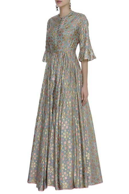 Buy I Am Design Green Brocade Anarkali Gown Online at Aza Fashions Buy_I Am Design_Green Brocade Anarkali Gown_Online_at_Aza_Fashions