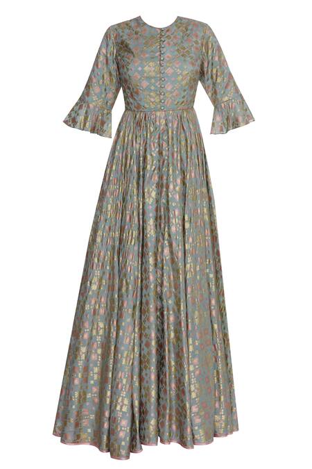 Shop I Am Design Green Brocade Anarkali Gown Online at Aza Fashions Shop_I Am Design_Green Brocade Anarkali Gown_Online_at_Aza_Fashions