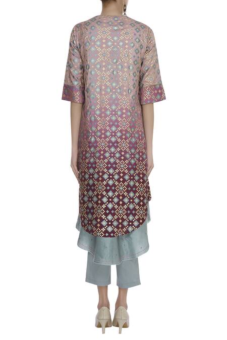 Shop_I Am Design_Purple Round Woven Kurta Set _at_Aza_Fashions