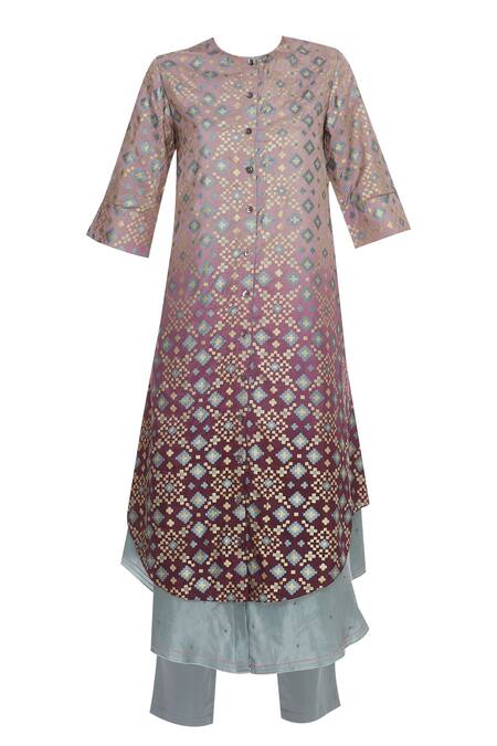 Buy_I Am Design_Purple Round Woven Kurta Set _Online_at_Aza_Fashions