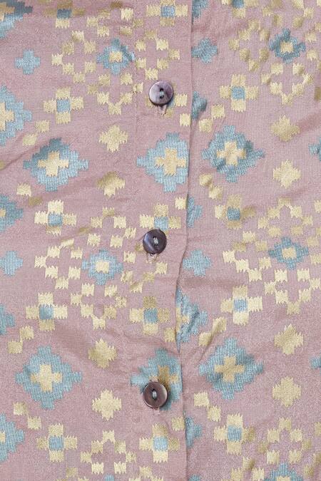 I Am Design_Purple Round Woven Kurta Set _at_Aza_Fashions