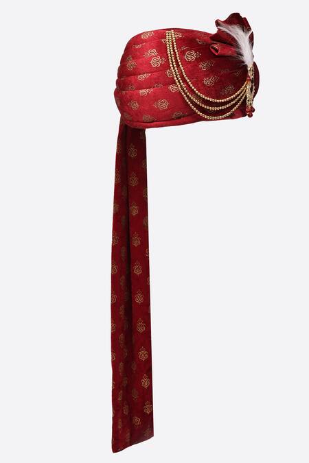 Arihant Rai Sinha Maroon Embroidery Velvet Printed Safa Online at Aza Fashions Arihant Rai Sinha_Maroon Embroidery Velvet Printed Safa_Online_at_Aza_Fashions