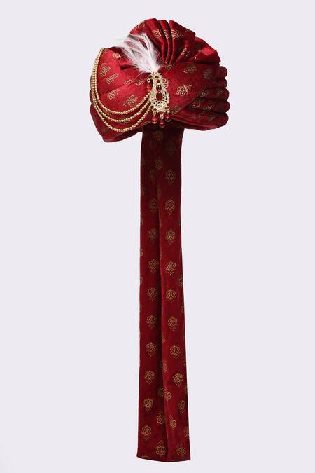 Buy Arihant Rai Sinha Maroon Embroidery Velvet Printed Safa Online at Aza Fashions Buy_Arihant Rai Sinha_Maroon Embroidery Velvet Printed Safa_Online_at_Aza_Fashions
