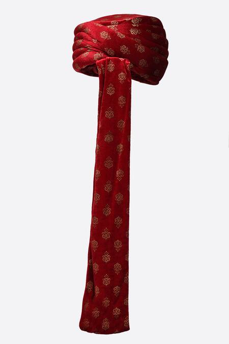 Shop Arihant Rai Sinha Maroon Embroidery Velvet Printed Safa Online at Aza Fashions Shop_Arihant Rai Sinha_Maroon Embroidery Velvet Printed Safa_Online_at_Aza_Fashions