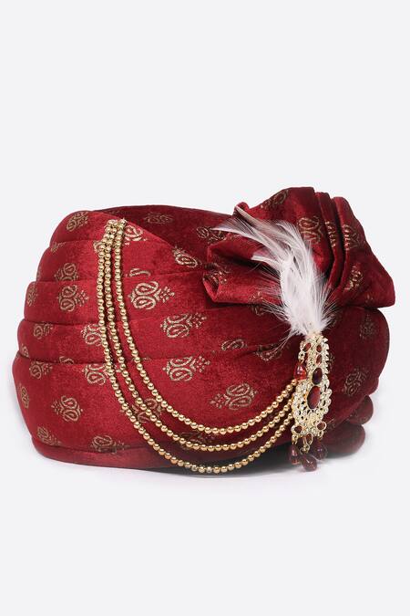 Arihant Rai Sinha Maroon Embroidery Velvet Printed Safa at Aza Fashions Arihant Rai Sinha_Maroon Embroidery Velvet Printed Safa_at_Aza_Fashions