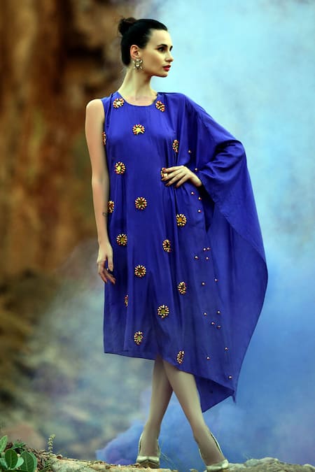 Xoxo Apurva Purple Pure Silk Round 3d Embroidered Draped Dress 
