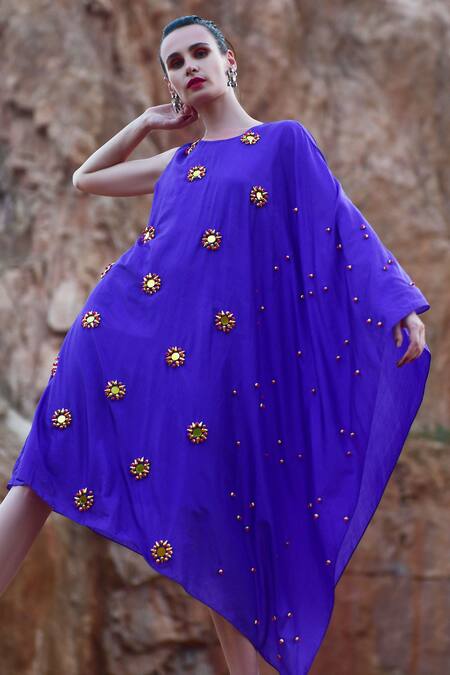 Xoxo Apurva Purple Pure Silk Round 3d Embroidered Draped Dress Online at Aza Fashions Xoxo Apurva_Purple Pure Silk Round 3d Embroidered Draped Dress _Online_at_Aza_Fashions