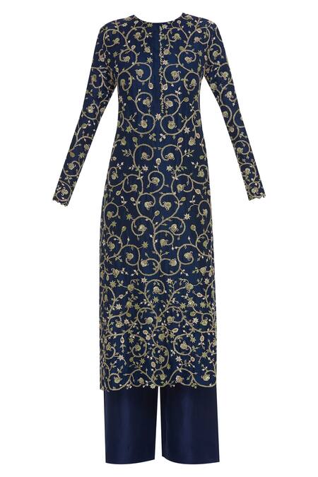 Buy Anamika Khanna Blue Embroidered Kurta With Pants And Dupatta Online at Aza Fashions Buy_Anamika Khanna_Blue Embroidered Kurta With Pants And Dupatta_Online_at_Aza_Fashions