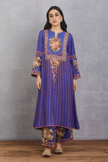 Torani_Purple Dupatta And Pant Cotton Silk, Handwoven Chanderi Pant Jamuni Samar Set _Online_at_Aza_Fashions