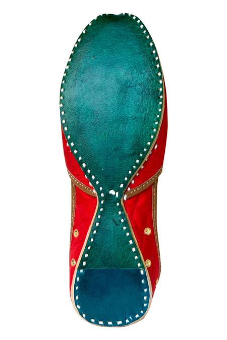 Imlee Jaipur_Red Silk Embroidered Juttis _Online_at_Aza_Fashions