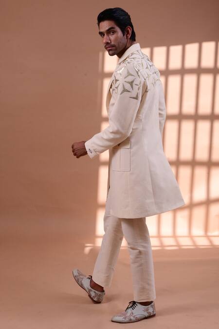 Buy_Gaurav Katta_White Twill Sequin Embroidered Sherwani Pant Set _Online_at_Aza_Fashions