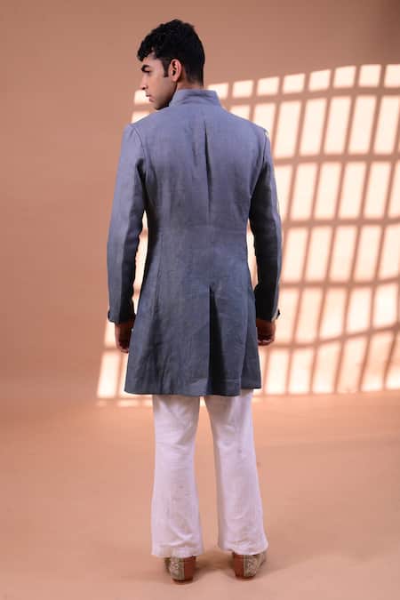 Shop Gaurav Katta Grey Linen Sequin Sherwani With Pants at Aza Fashions Shop_Gaurav Katta_Grey Linen Sequin Sherwani With Pants _at_Aza_Fashions